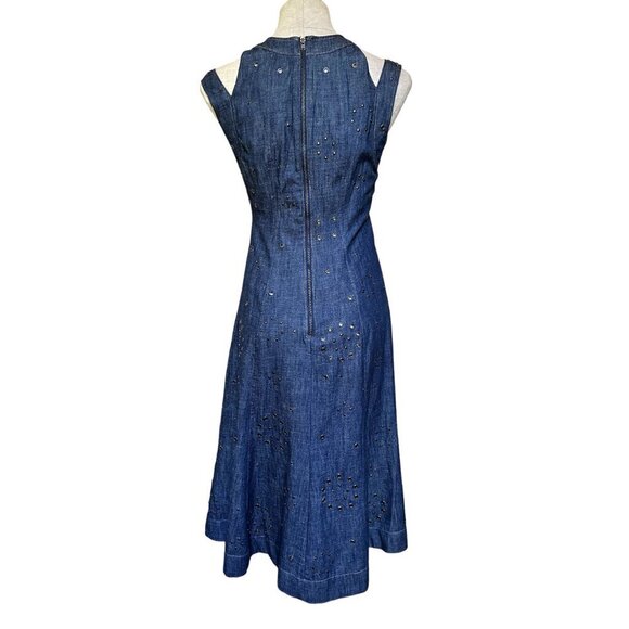 NWT by Anthropologie Blue Denim Maxi Trumpet Dress Stud + Grommets 2 Petite West - Picture 6 of 11
